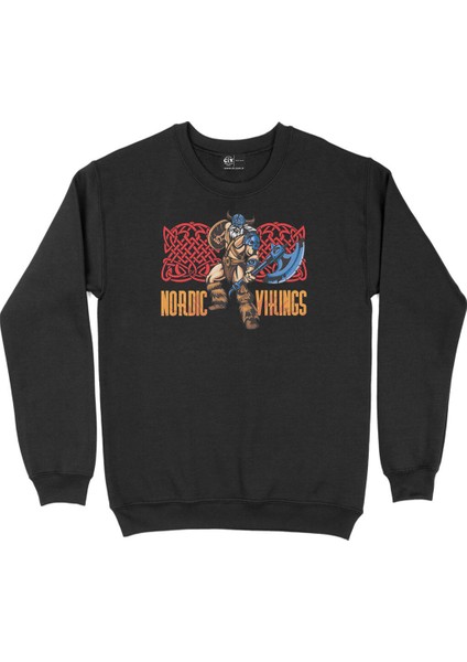Nordic Viking Kılınçlı Siyah Sweatshirt