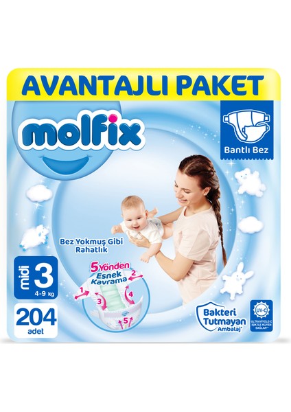 Bebek Bezi Avantajlı Paket Midi 3 Numara 204 Adet