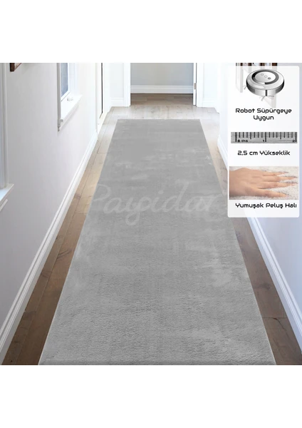 Yıkanabilir Post Peluş 80 x 100 cm 4007 Duman Gri Kaymaz Taban Kesme Yolluk Halı