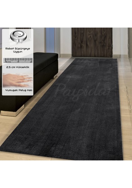 Yıkanabilir Post Peluş 120 x 700 cm 4003 Antrasit Kaymaz Taban Kesme Yolluk Halı