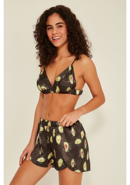 075 Kadın Saten Desenli Sütyen Şort Takım K-09 fiyatları