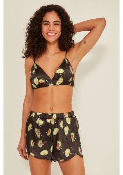 075 Kadın Saten Desenli Sütyen Şort Takım K-09 modelleri