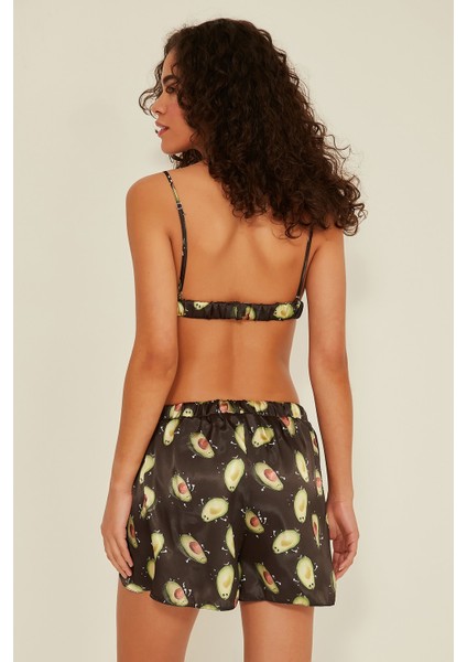 075 Kadın Saten Desenli Sütyen Şort Takım K-09 fırsatları