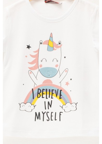 Kız Bebek Unicorn Baskılı Beyaz T-Shirt (2-7yaş)