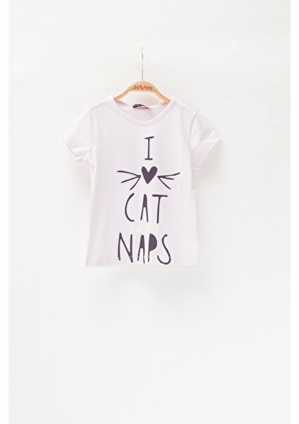 Kız Bebek Pembe Love Cats Naps T-Shirt (2-7yaş)