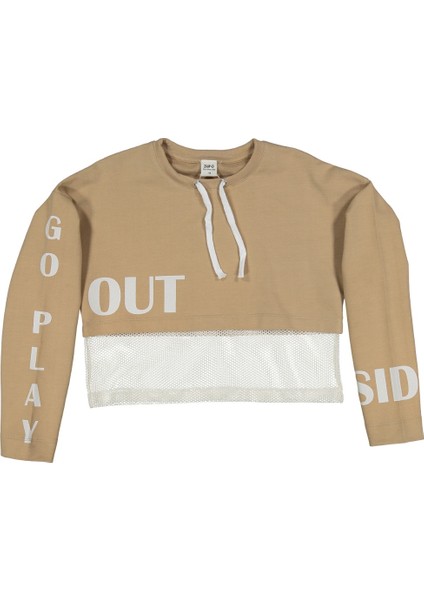 Kız Çocuk Go Play Fileli Crop Bej Sweatshirt (4-12YAŞ)