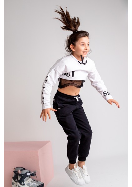 Kız Çocuk Go Play Fileli Crop Beyaz Sweatshirt (4-12YAŞ) fiyatları