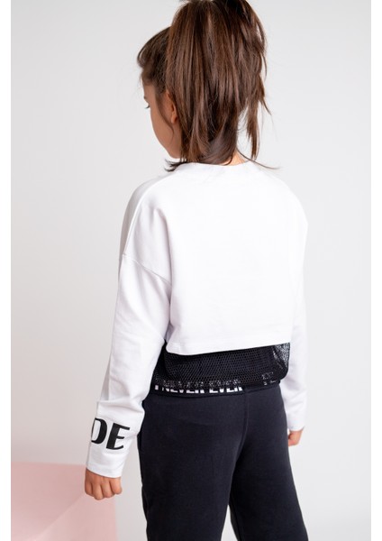 Kız Çocuk Go Play Fileli Crop Beyaz Sweatshirt (4-12YAŞ) modelleri