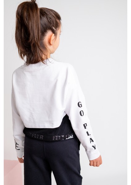 Kız Çocuk Go Play Fileli Crop Beyaz Sweatshirt (4-12YAŞ) fırsatları