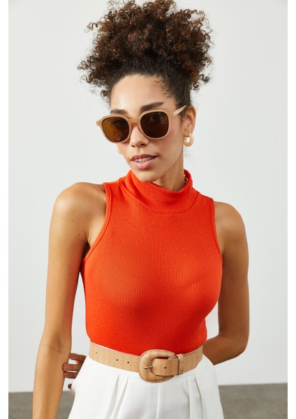 Turuncu Yarım Balıkçı Boğaz Bluz 2KXK2-45448-11