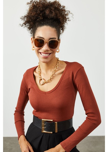 Kiremit V Yaka Kaşkorse Bluz 2KXK2-45451-16 fiyatları