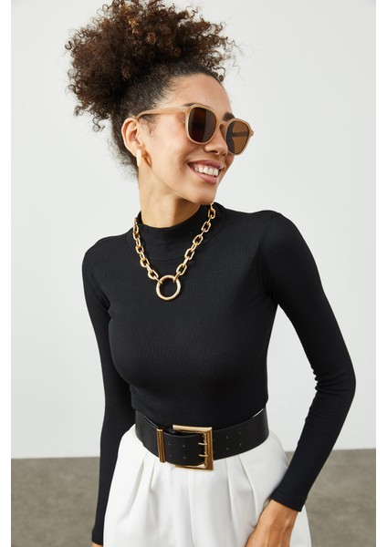 Siyah Yarım Balıkçı Yaka Kaşkorse Bluz 2KXK2-45453-02 fiyatları