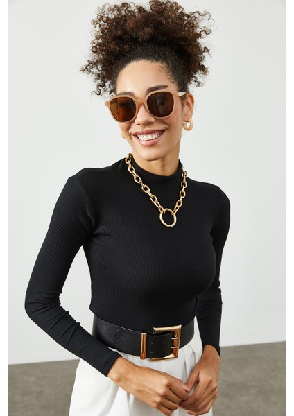 Siyah Yarım Balıkçı Yaka Kaşkorse Bluz 2KXK2-45453-02 fırsatları