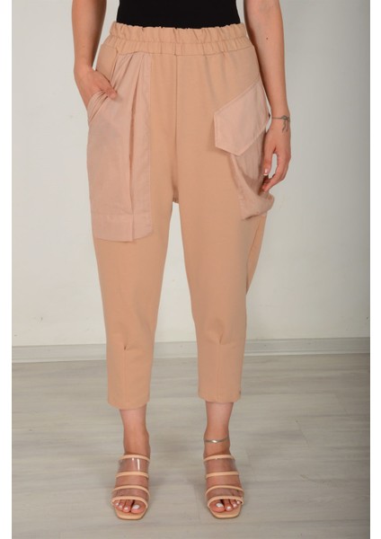Kadın Bej Beli Lastikli Büyük Cepli Pantolon 25585 fiyatları