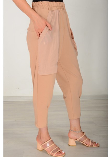 Kadın Bej Beli Lastikli Büyük Cepli Pantolon 25585 modelleri