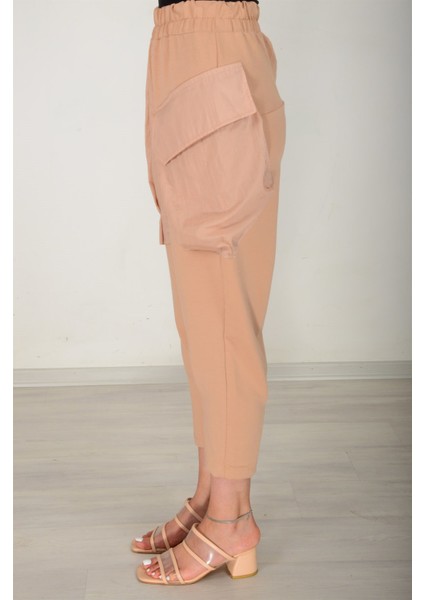 Kadın Bej Beli Lastikli Büyük Cepli Pantolon 25585 fırsatları