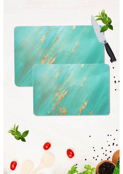 2'li Takım 30 x 40 cm ve 20 x 30 cm Model 32 Desenli Cam Kesim Tablası ve Ocak Koruma