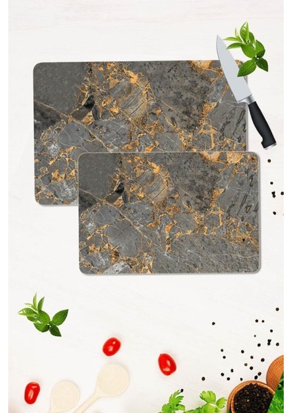 2'li Takım 30 x 40 cm ve 20 x 30 cm Model 62 Desenli Cam Kesim Tablası ve Ocak Koruma