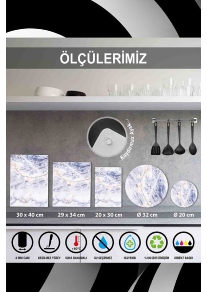 2'li Takım 30 x 40 cm ve 20 x 30 cm Model 300 Desenli Cam Kesim Tablası ve Ocak Koruma