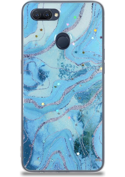 Oppo A12 Kapak Mermer Desenli Pop Socketli Silikon Kılıf - Mavi fiyatları