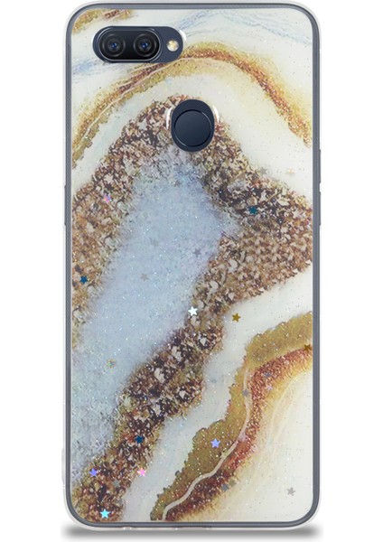 Oppo A5S Kapak Mermer Desenli Pop Socketli Silikon Kılıf - Gold fiyatları