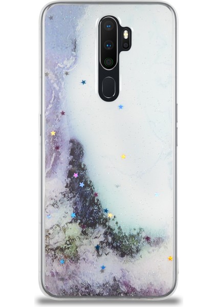Oppo A5 2020 Kapak Mermer Desenli Pop Socketli Silikon Kılıf - Beyaz fiyatları