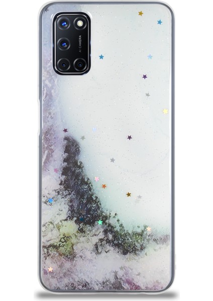 Oppo A52 Kapak Mermer Desenli Pop Socketli Silikon Kılıf - Beyaz fiyatları