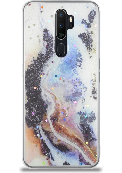 Oppo A5 2020 Kapak Mermer Desenli Pop Socketli Silikon Kılıf - Mor fiyatları