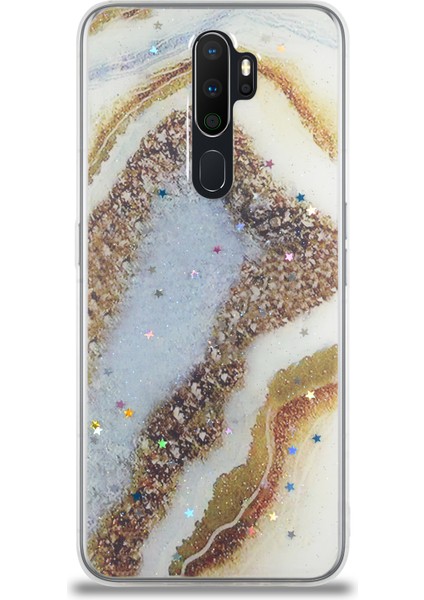 Oppo A9 2020 Kapak Mermer Desenli Pop Socketli Silikon Kılıf - Gold fiyatları
