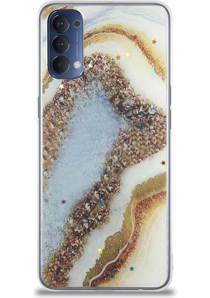 Oppo Reno 4 Kapak Mermer Desenli Pop Socketli Silikon Kılıf - Gold fiyatları