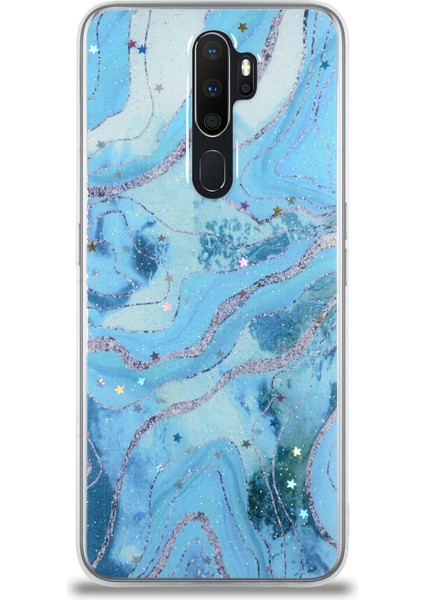 Oppo A5 2020 Kapak Mermer Desenli Pop Socketli Silikon Kılıf - Mavi fiyatları