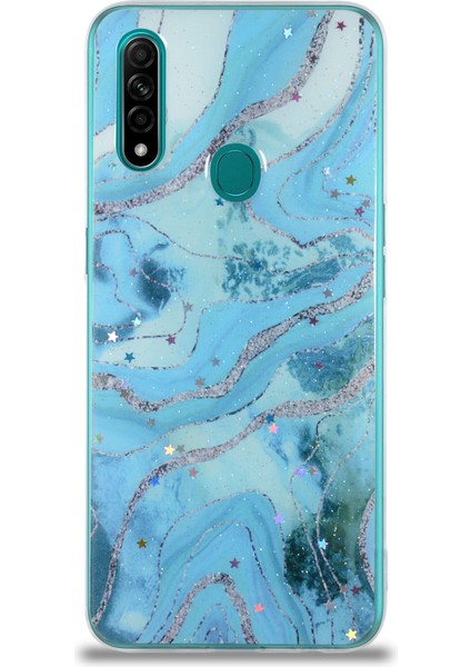 Oppo A31 Kapak Mermer Desenli Pop Socketli Silikon Kılıf - Mavi fiyatları