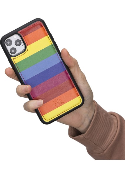 Apple iPhone 11 Pro Max Lucca Gökkuşağı Deri Arka Telefon Kılıfı fırsatları