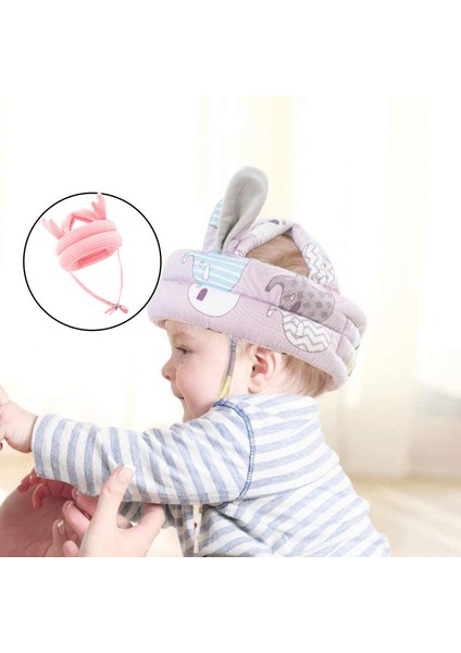 Güvenlik Şapka Tampon Bonnet Pamuklu Çocuk Anti-Çarpışma Headguard Boynuzları Pembe (Yurt Dışından)