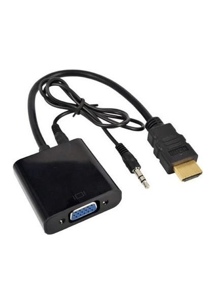 HDMI To VGA Ses Çıkışlı Kablo Çevirici Dönüştürücü Adaptör Siyah