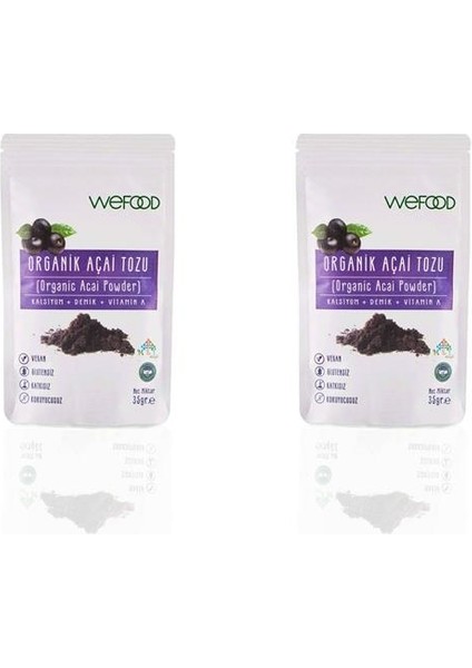 Organik Glütensiz Vegan Katkısız Acai Tozu 35 gr 2 Adet