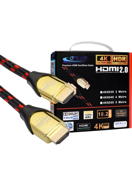 4K60 1 Metre HDMI 2.0 18 Gbps 4K Ultra Hd Premium Sertifikalı 4K 60Hz 26 AWG  D-Hdr Hdcp 2.2 Earc Destekli 18 Gbps Yüksek Çözünürlüklü HDMI 2.0 Görüntü Kablosu 4K6010 1 Metre