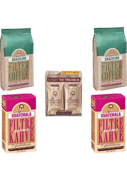Brazilian 250GR(2 )+GUATEMALAKAFEINSIZ 250GR(2 )FILTRE Kahve+Tek İÇIMLIK(12 )TÜRK Kahvesi