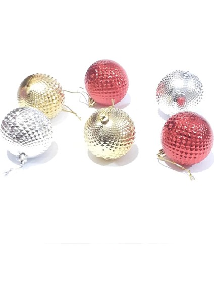 Funworld Yılbaşı Yeni Yıl Süsü Çam Ağacı Süs Top Desenli 7 cm 6'lı