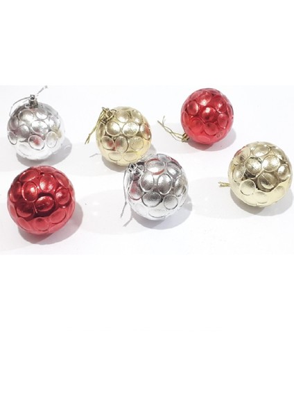 Funworld Yılbaşı Yeni Yıl Süsü Çam Ağacı Süs Top Desenli 7 cm 6'lı