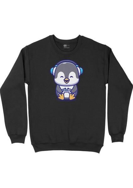 Oyuncu Penguen Siyah Sweatshirt