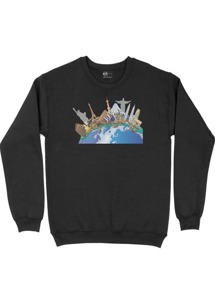 Travel To World 2 Siyah Sweatshirt