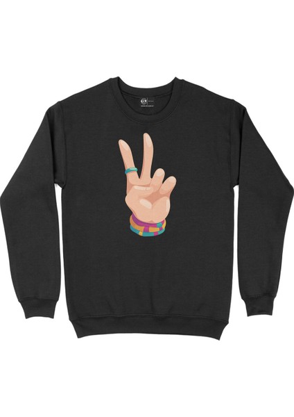 Zafer Işareti Siyah Sweatshirt