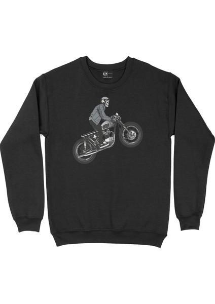 Motorcu Kuru Kafa Siyah Sweatshirt