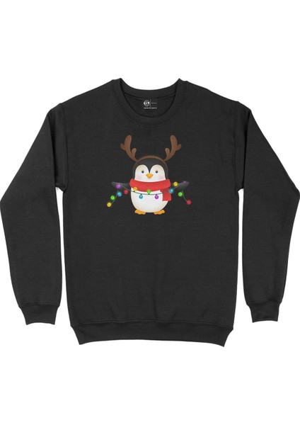 Yılbaşı Pengueni Siyah Sweatshirt