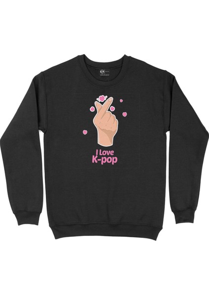 K Pop Finger Heart Siyah Sweatshirt