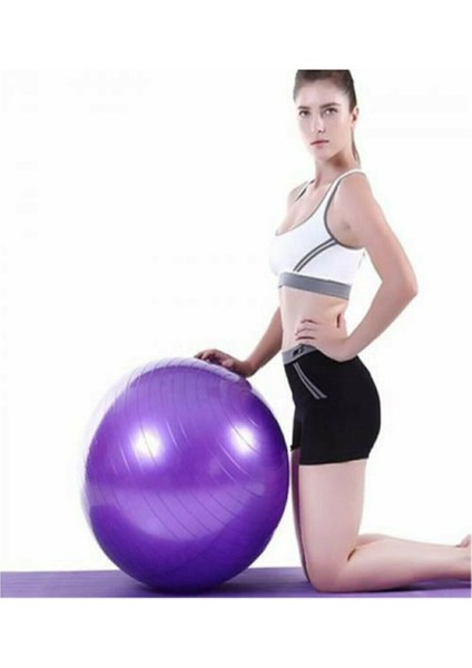 65 cm Mor Pilates Topu Yoga Plates Egzersiz Topu Pompasız