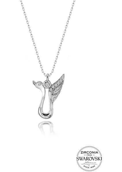 Gümüş Swarovski Taşlı Pırlanta Modeli Kuğu Kolye