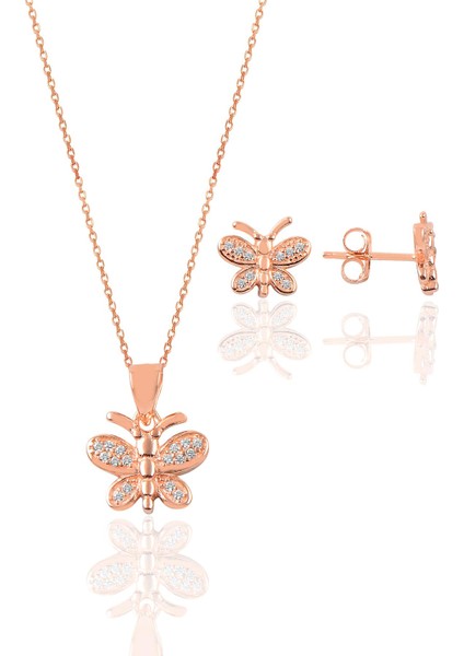 Gümüş Rose Kelebek Modeli Ikili Set