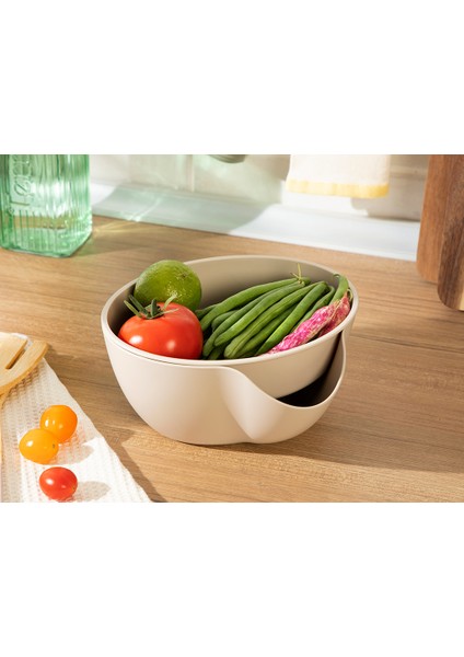 Basic Plastik 2 Parça Süzgeç 20 cm Bej